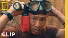 Explorer Albert Lin dives into an ancient flooded tomb beneath a pyramid in Sudan